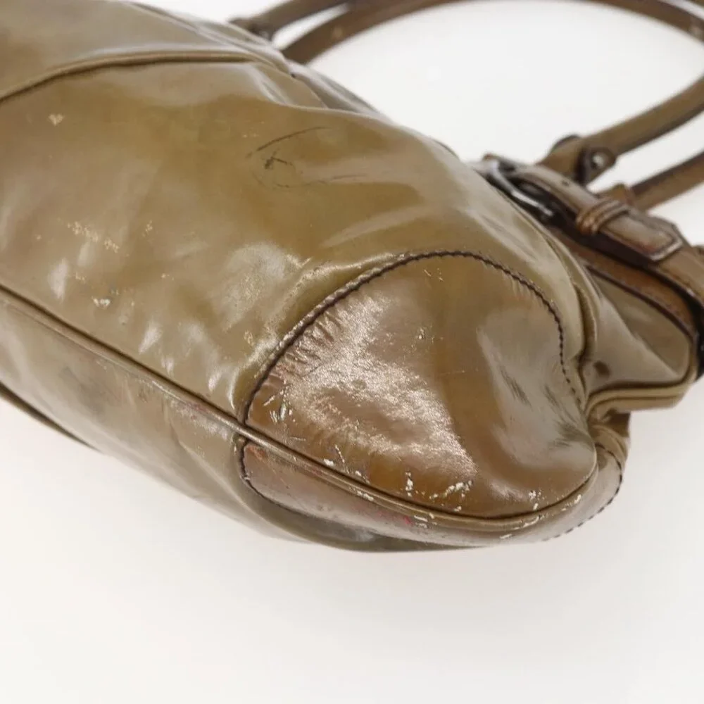 Authentic Salvatore Ferragamo Gancini Shoulder Bag Enamel Brown Silver - Picture 2 of 16